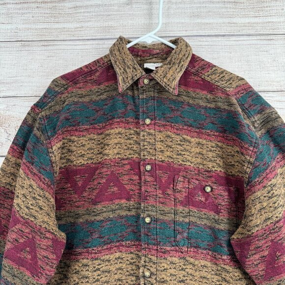 The Territory Ahead Southwest Knit Flannel Shirt Mens Size Large Beige/Green/Red - Picture 3 of 12